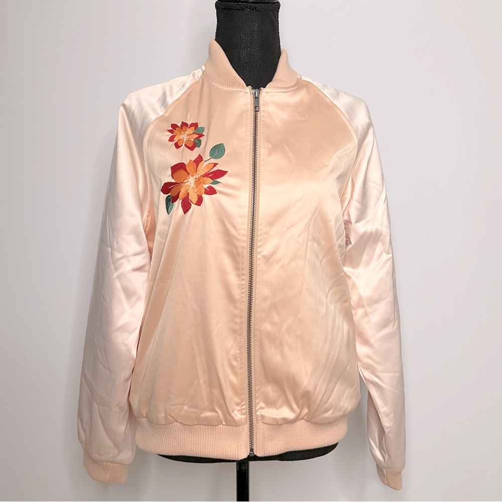 Lovers + Friends Womens Y2K Satin Floral LA Embroiderer Coat SZ M Coquette